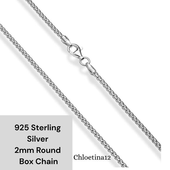 New Solid 925 Sterling Silver 2MM Round Box Chain Necklace 24” Chain - Picture 1 of 9